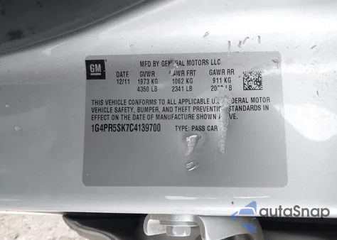 2012 Buick Verano Convenience Group z USA, uszkodzony, nr VIN 1G4PR5SK7C4139700